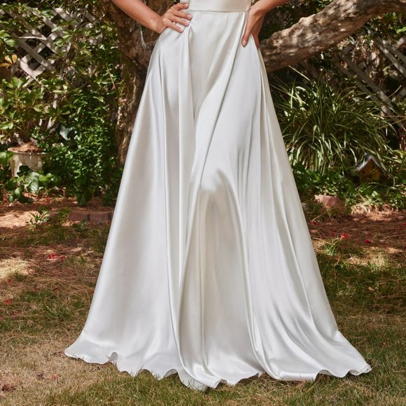 NEW OFF WHITE WEDDING BRIDAL EVENING RAVISHING COWL A-LINE SATIN GOWN BD104W - Picture 2 of 5